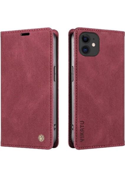 iPhone 11 Premium Pu Deri Basit Cüzdan Kılıf Kart Yuvaları Destek Ayağı Manyetik Kapatma Darbeye Dayanıklı Kapak (Yurt Dışından)
