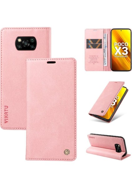 Xiaomi Poco X3 Pro Premium Pu Deri Basit Cüzdan Kılıf Kart Yuvaları Destek Ayağı Manyetik Kapatma Darbeye Dayanıklı Kapak (Yurt Dışından)