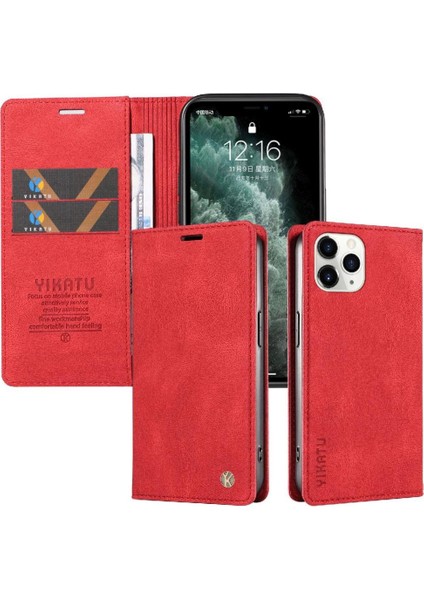 iPhone 11 Pro Premium Pu Deri Basit Cüzdan Kılıf Kart Yuvaları Destek Ayağı Manyetik Kapatma Darbeye Dayanıklı Kapak (Yurt Dışından)