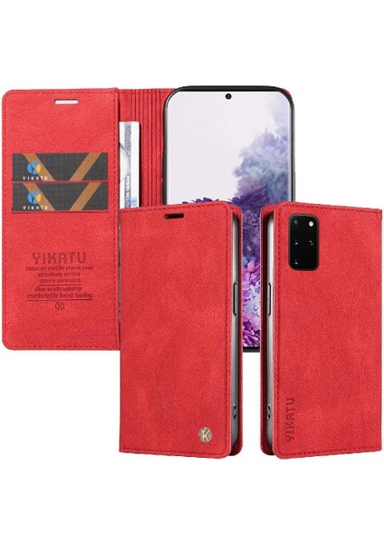 Samsung Galaxy S20 Plus Premium Pu Deri Basit Cüzdan Kılıf Kart Yuvaları Destek Ayağı Manyetik Kapatma Darbeye Dayanıklı Kapak (Yurt Dışından)