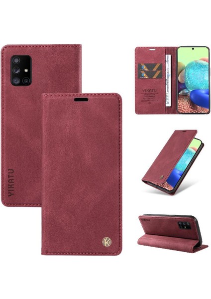 Samsung Galaxy A71 5g Premium Pu Deri Basit Cüzdan Kılıf Kart Yuvaları Destek Ayağı Manyetik Kapatma Darbeye Dayanıklı Kapak (Yurt Dışından)
