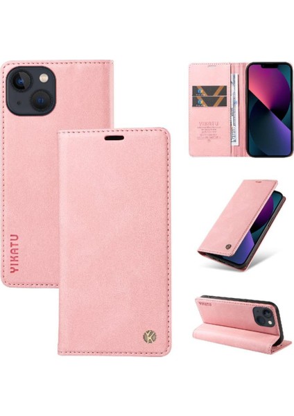 iPhone 14 Premium Pu Deri Basit Cüzdan Kılıf Kart Yuvaları Destek Ayağı Manyetik Kapatma Darbeye Dayanıklı Kapak (Yurt Dışından)