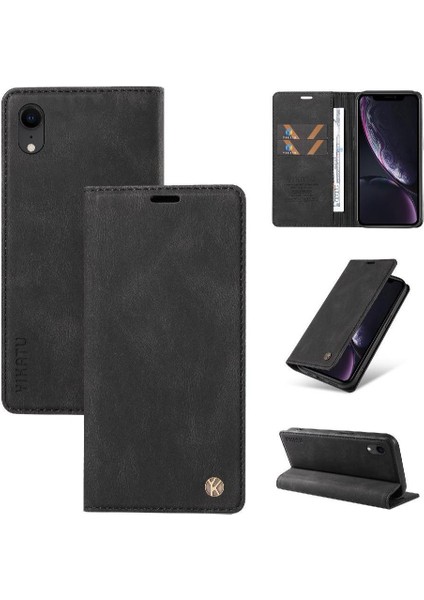 iPhone Xr Premium Pu Deri Basit Cüzdan Kılıf Kart Yuvaları Destek Ayağı Manyetik Kapatma Darbeye Dayanıklı Kapak (Yurt Dışından)