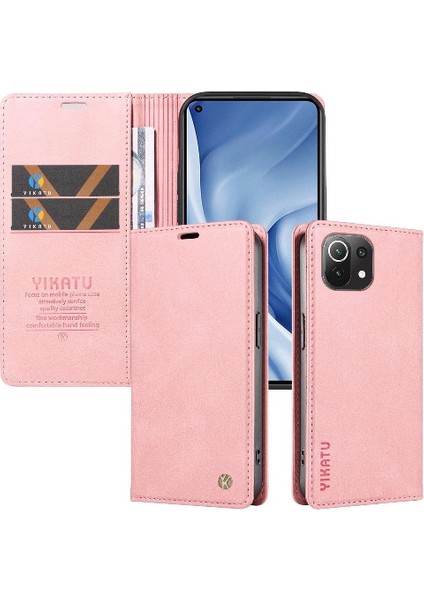 Xiaomi 11 Lite Premium Pu Deri Basit Cüzdan Kılıf Kart Yuvaları Destek Ayağı Manyetik Kapatma Darbeye Dayanıklı Kapak (Yurt Dışından)