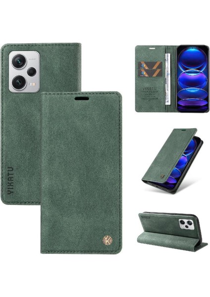 Xiaomi Redmi NOTE12 Pro Plus 5g Premium Pu Deri Basit Cüzdan Kılıf Kart Yuvaları Destek Ayağı Manyetik Kapatma Darbeye Dayanıklı Kapak (Yurt Dışından)