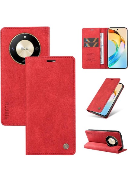 Honor X9B Premium Pu Deri Basit Cüzdan Kılıf Kart Yuvaları Destek Ayağı Manyetik Kapatma Darbeye Dayanıklı Kapak (Yurt Dışından)