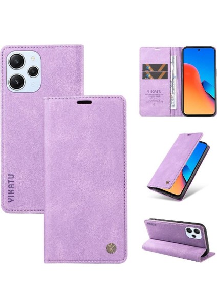 Xiaomi Redmi 12 4g Premium Pu Deri Basit Cüzdan Kılıf Kart Yuvaları Destek Ayağı Manyetik Kapatma Darbeye Dayanıklı Kapak (Yurt Dışından)