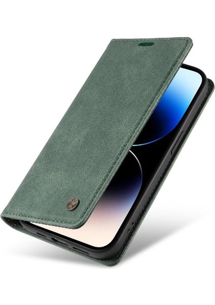 iPhone 14 Pro Max Premium Pu Deri Basit Cüzdan Kılıf Kart Yuvaları Destek Ayağı Manyetik Kapatma Darbeye Dayanıklı Kapak (Yurt Dışından)