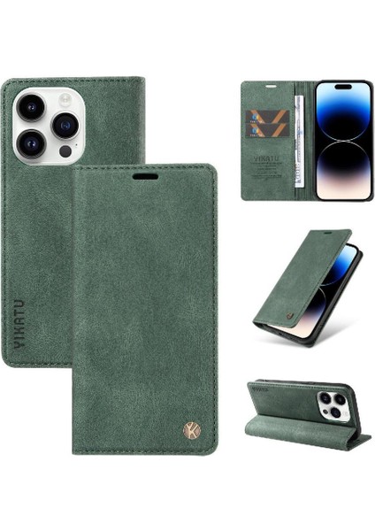 iPhone 14 Pro Max Premium Pu Deri Basit Cüzdan Kılıf Kart Yuvaları Destek Ayağı Manyetik Kapatma Darbeye Dayanıklı Kapak (Yurt Dışından)