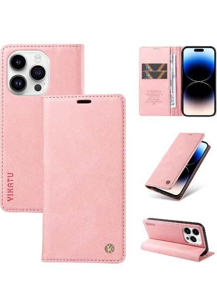 iPhone 14 Pro Max Premium Pu Deri Basit Cüzdan Kılıf Kart Yuvaları Destek Ayağı Manyetik Kapatma Darbeye Dayanıklı Kapak (Yurt Dışından)