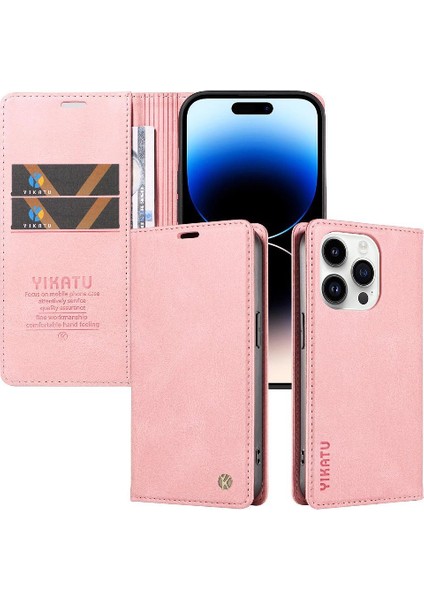 iPhone 14 Pro Max Premium Pu Deri Basit Cüzdan Kılıf Kart Yuvaları Destek Ayağı Manyetik Kapatma Darbeye Dayanıklı Kapak (Yurt Dışından)