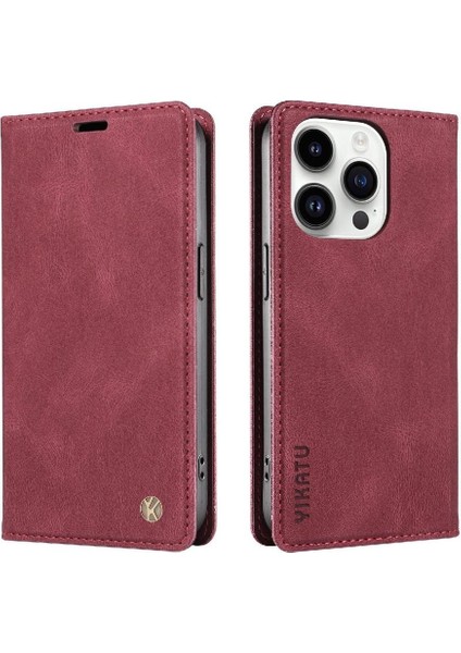 iPhone 14 Pro Max Premium Pu Deri Basit Cüzdan Kılıf Kart Yuvaları Destek Ayağı Manyetik Kapatma Darbeye Dayanıklı Kapak (Yurt Dışından)