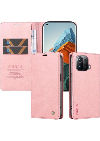 Xiaomi 11 Pro Premium Pu Deri Basit Cüzdan Kılıf Kart Yuvaları Destek Ayağı Manyetik Kapatma Darbeye Dayanıklı Kapak (Yurt Dışından)