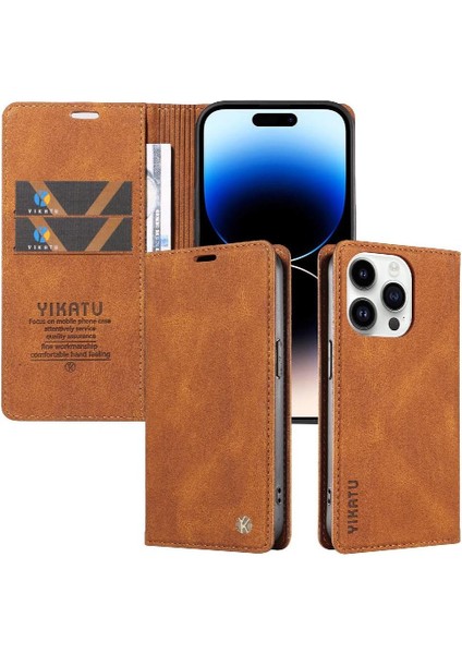 iPhone 14 Pro Max Premium Pu Deri Basit Cüzdan Kılıf Kart Yuvaları Destek Ayağı Manyetik Kapatma Darbeye Dayanıklı Kapak (Yurt Dışından)