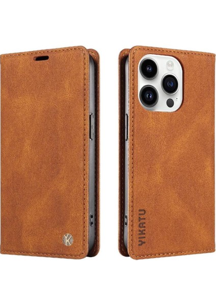 iPhone 14 Pro Max Premium Pu Deri Basit Cüzdan Kılıf Kart Yuvaları Destek Ayağı Manyetik Kapatma Darbeye Dayanıklı Kapak (Yurt Dışından)