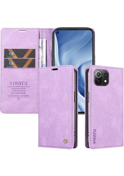 Xiaomi 11 Lite Premium Pu Deri Basit Cüzdan Kılıf Kart Yuvaları Destek Ayağı Manyetik Kapatma Darbeye Dayanıklı Kapak (Yurt Dışından)