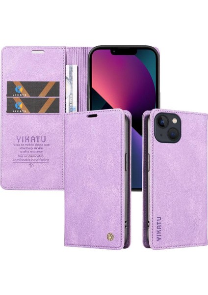 iPhone 15 Plus Premium Pu Deri Basit Cüzdan Kılıf Kart Yuvaları Destek Ayağı Manyetik Kapatma Darbeye Dayanıklı Kapak (Yurt Dışından)