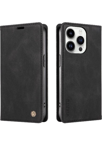iPhone 14 Pro Max Premium Pu Deri Basit Cüzdan Kılıf Kart Yuvaları Destek Ayağı Manyetik Kapatma Darbeye Dayanıklı Kapak (Yurt Dışından)