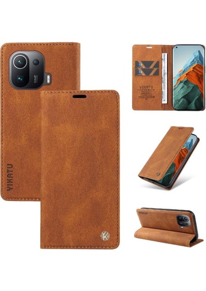 Xiaomi 11 Pro Premium Pu Deri Basit Cüzdan Kılıf Kart Yuvaları Destek Ayağı Manyetik Kapatma Darbeye Dayanıklı Kapak (Yurt Dışından) fırsatları