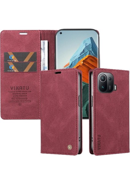 Xiaomi 11 Pro Premium Pu Deri Basit Cüzdan Kılıf Kart Yuvaları Destek Ayağı Manyetik Kapatma Darbeye Dayanıklı Kapak (Yurt Dışından)
