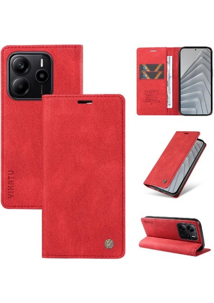 Xiaomi Redmi Note 14 4g Premium Pu Deri Basit Cüzdan Kılıf Kart Yuvaları Destek Ayağı Manyetik Kapatma Darbeye Dayanıklı Kapak (Yurt Dışından)