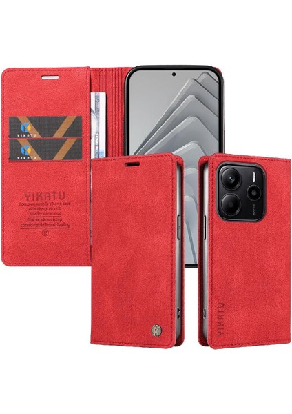 Xiaomi Redmi Note 14 4g Premium Pu Deri Basit Cüzdan Kılıf Kart Yuvaları Destek Ayağı Manyetik Kapatma Darbeye Dayanıklı Kapak (Yurt Dışından)