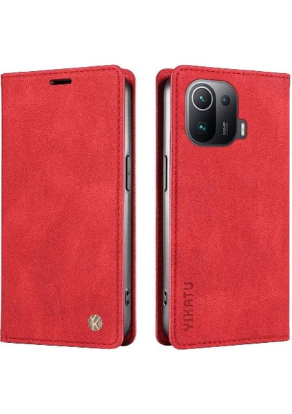 Xiaomi 11 Pro Premium Pu Deri Basit Cüzdan Kılıf Kart Yuvaları Destek Ayağı Manyetik Kapatma Darbeye Dayanıklı Kapak (Yurt Dışından)