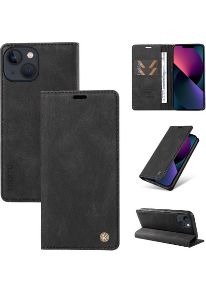 iPhone 15 Plus Premium Pu Deri Basit Cüzdan Kılıf Kart Yuvaları Destek Ayağı Manyetik Kapatma Darbeye Dayanıklı Kapak (Yurt Dışından)