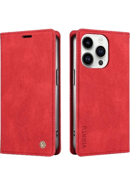 iPhone 14 Pro Max Premium Pu Deri Basit Cüzdan Kılıf Kart Yuvaları Destek Ayağı Manyetik Kapatma Darbeye Dayanıklı Kapak (Yurt Dışından)