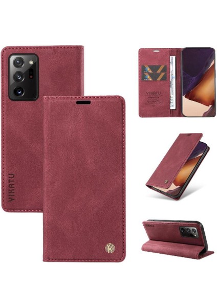 Samsung Galaxy Note 20 Ultra Premium Pu Deri Basit Cüzdan Kılıf Kart Yuvaları Destek Ayağı Manyetik Kapatma Darbeye Dayanıklı Kapak (Yurt Dışından)
