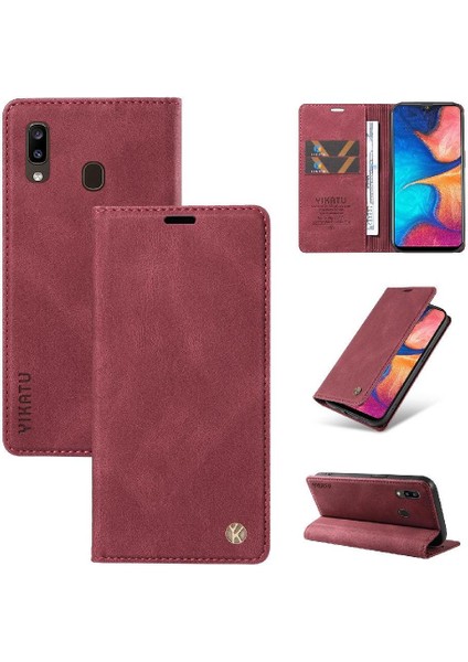 Samsung Galaxy A30 Premium Pu Deri Basit Cüzdan Kılıf Kart Yuvaları Destek Ayağı Manyetik Kapatma Darbeye Dayanıklı Kapak (Yurt Dışından)