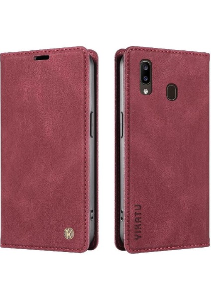 Samsung Galaxy A30 Premium Pu Deri Basit Cüzdan Kılıf Kart Yuvaları Destek Ayağı Manyetik Kapatma Darbeye Dayanıklı Kapak (Yurt Dışından)