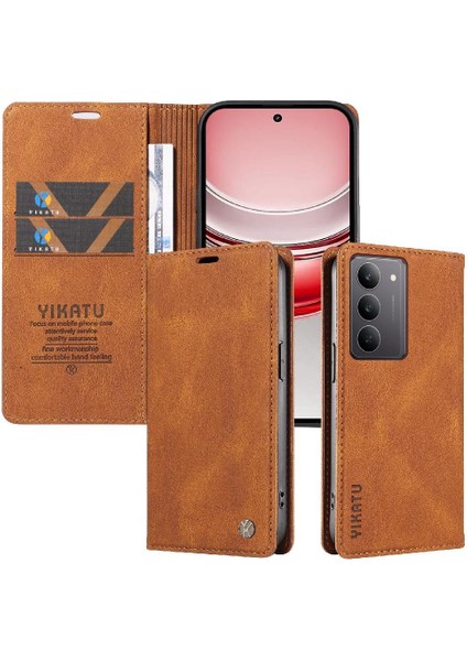 Realme 14X 5g Premium Pu Deri Basit Cüzdan Kılıf Kart Yuvaları Destek Ayağı Manyetik Kapatma Darbeye Dayanıklı Kapak (Yurt Dışından)