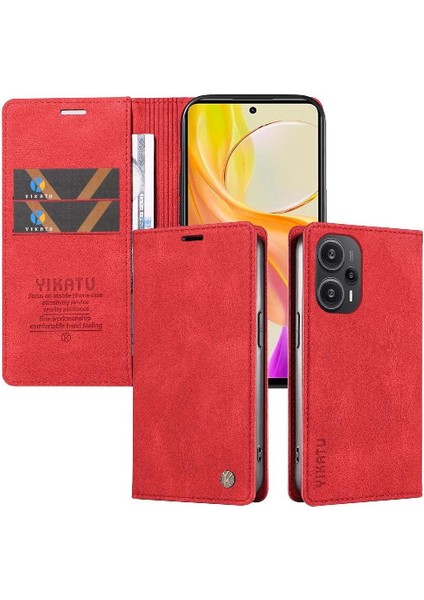 Xiaomi Poco F5 5g Premium Pu Deri Basit Cüzdan Kılıf Kart Yuvaları Destek Ayağı Manyetik Kapatma Darbeye Dayanıklı Kapak (Yurt Dışından)