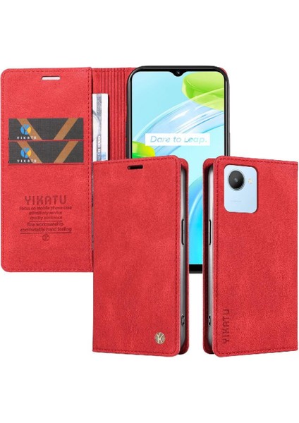 Realme C30 4g Premium Pu Deri Basit Cüzdan Kılıf Kart Yuvaları Destek Ayağı Manyetik Kapatma Darbeye Dayanıklı Kapak (Yurt Dışından)