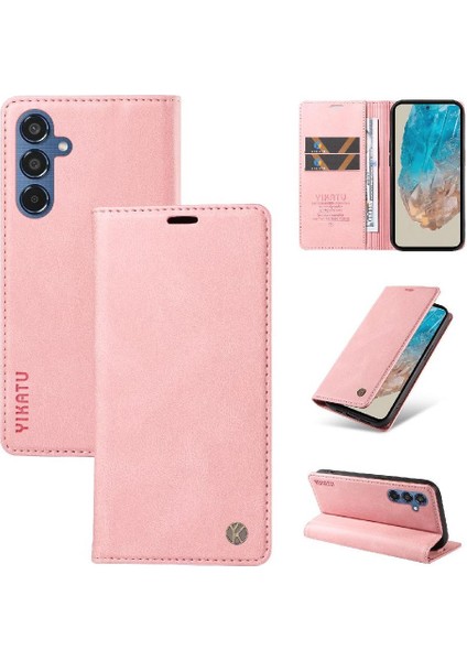 Samsung Galaxy M35 Premium Pu Deri Basit Cüzdan Kılıf Kart Yuvaları Destek Ayağı Manyetik Kapatma Darbeye Dayanıklı Kapak (Yurt Dışından)