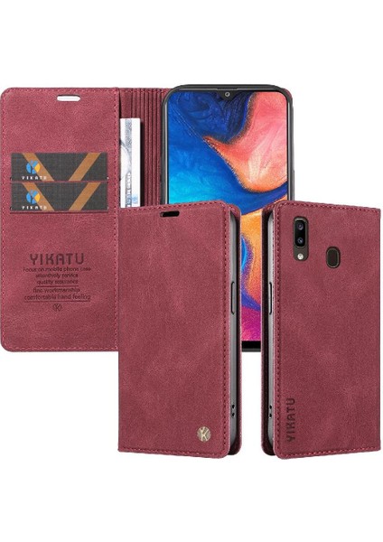 Samsung Galaxy A30 Premium Pu Deri Basit Cüzdan Kılıf Kart Yuvaları Destek Ayağı Manyetik Kapatma Darbeye Dayanıklı Kapak (Yurt Dışından)