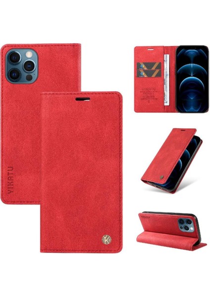 iPhone 13 Pro Max Premium Pu Deri Basit Cüzdan Kılıf Kart Yuvaları Destek Ayağı Manyetik Kapatma Darbeye Dayanıklı Kapak (Yurt Dışından)