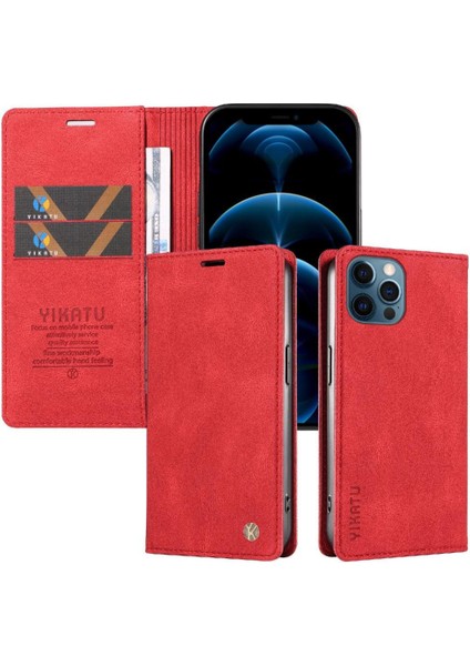 iPhone 13 Pro Max Premium Pu Deri Basit Cüzdan Kılıf Kart Yuvaları Destek Ayağı Manyetik Kapatma Darbeye Dayanıklı Kapak (Yurt Dışından)