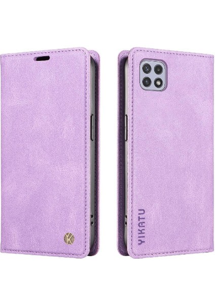 Samsung Galaxy A22 5g Premium Pu Deri Basit Cüzdan Kılıf Kart Yuvaları Destek Ayağı Manyetik Kapatma Darbeye Dayanıklı Kapak (Yurt Dışından)