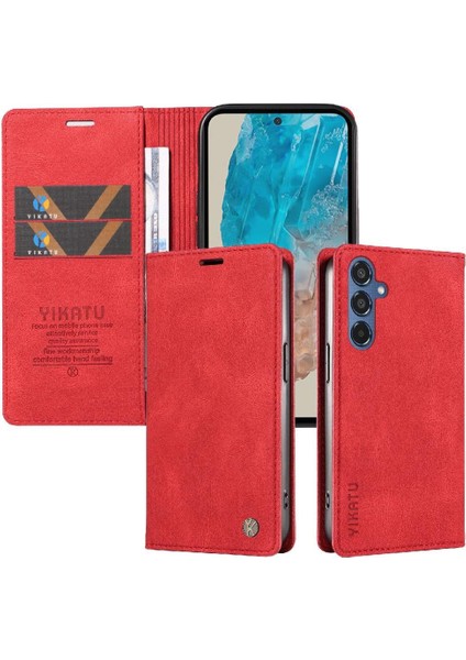 Samsung Galaxy M35 Premium Pu Deri Basit Cüzdan Kılıf Kart Yuvaları Destek Ayağı Manyetik Kapatma Darbeye Dayanıklı Kapak (Yurt Dışından)