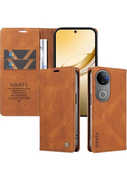 Vıvo V50 5g Premium Pu Deri Basit Cüzdan Kılıf Kart Yuvaları Destek Ayağı Manyetik Kapatma Darbeye Dayanıklı Kapak (Yurt Dışından)