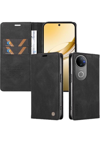 Vıvo V50 5g Premium Pu Deri Basit Cüzdan Kılıf Kart Yuvaları Destek Ayağı Manyetik Kapatma Darbeye Dayanıklı Kapak (Yurt Dışından)