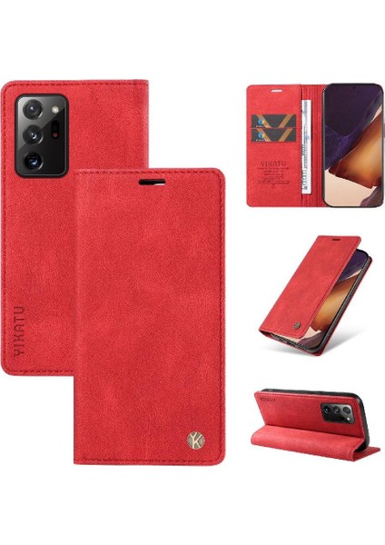 Samsung Galaxy Note 20 Ultra Premium Pu Deri Basit Cüzdan Kılıf Kart Yuvaları Destek Ayağı Manyetik Kapatma Darbeye Dayanıklı Kapak (Yurt Dışından)