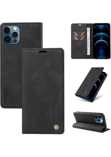 iPhone 13 Pro Max Premium Pu Deri Basit Cüzdan Kılıf Kart Yuvaları Destek Ayağı Manyetik Kapatma Darbeye Dayanıklı Kapak (Yurt Dışından)