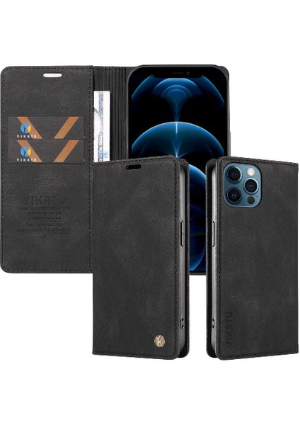 iPhone 13 Pro Max Premium Pu Deri Basit Cüzdan Kılıf Kart Yuvaları Destek Ayağı Manyetik Kapatma Darbeye Dayanıklı Kapak (Yurt Dışından)