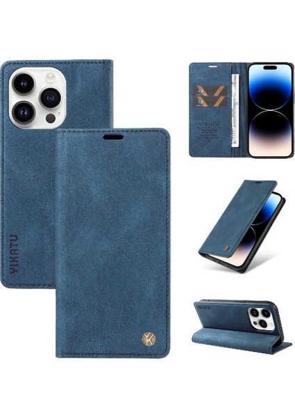 iPhone 14 Pro Max Premium Pu Deri Basit Cüzdan Kılıf Kart Yuvaları Destek Ayağı Manyetik Kapatma Darbeye Dayanıklı Kapak (Yurt Dışından)