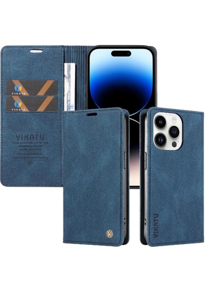 iPhone 14 Pro Max Premium Pu Deri Basit Cüzdan Kılıf Kart Yuvaları Destek Ayağı Manyetik Kapatma Darbeye Dayanıklı Kapak (Yurt Dışından)