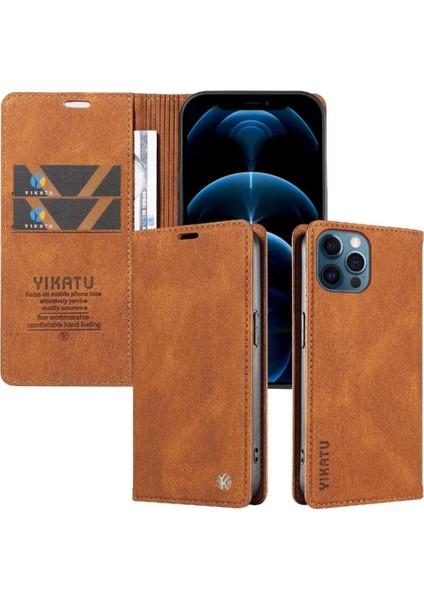 iPhone 13 Pro Max Premium Pu Deri Basit Cüzdan Kılıf Kart Yuvaları Destek Ayağı Manyetik Kapatma Darbeye Dayanıklı Kapak (Yurt Dışından)