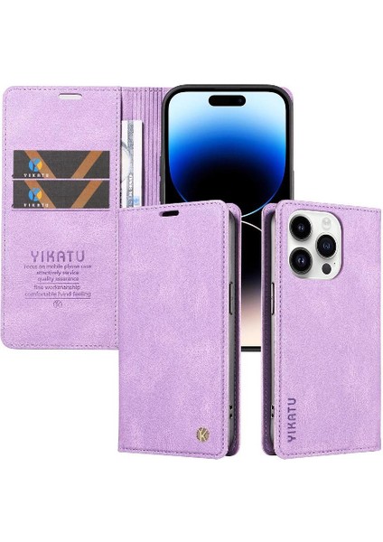 iPhone 14 Pro Max Premium Pu Deri Basit Cüzdan Kılıf Kart Yuvaları Destek Ayağı Manyetik Kapatma Darbeye Dayanıklı Kapak (Yurt Dışından)